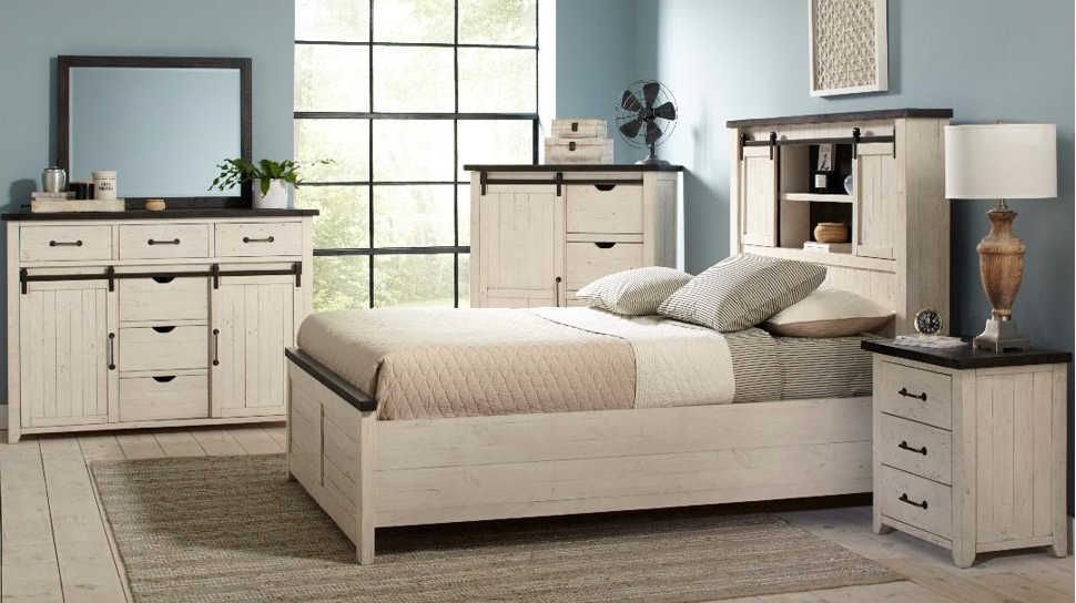 Vintage White Barn Door Bedroom Group - Click for large view